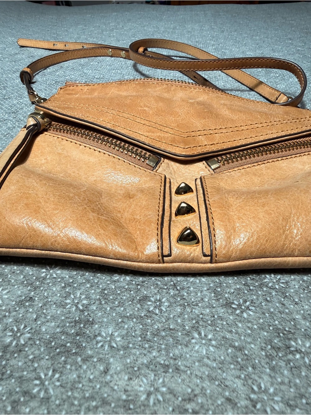 Botkier New York Leather Crossbody Bag Tan Studded Zip Accent Purse